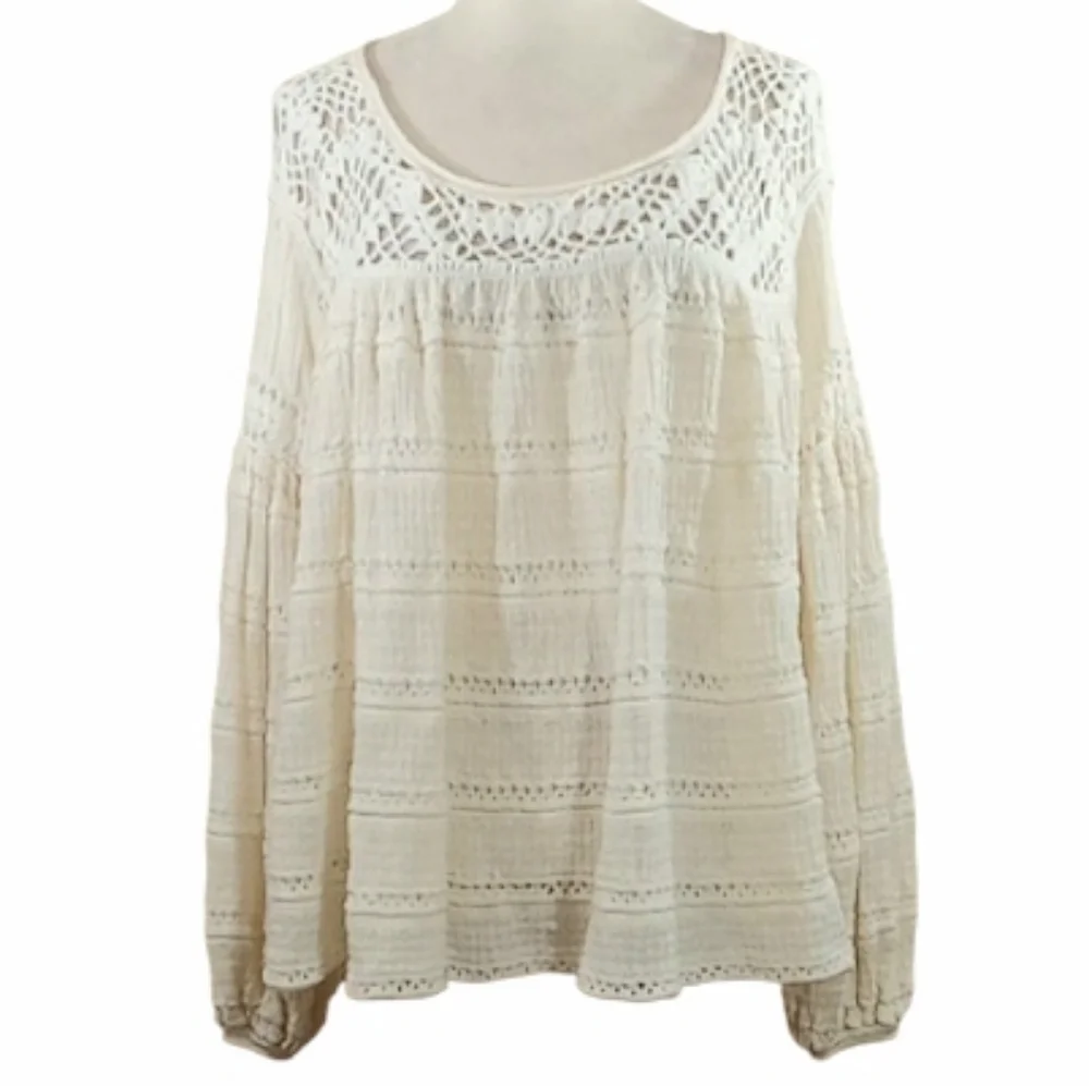 Free People Someday Crochet Sweater Ivory Oversized Linen Blend XS